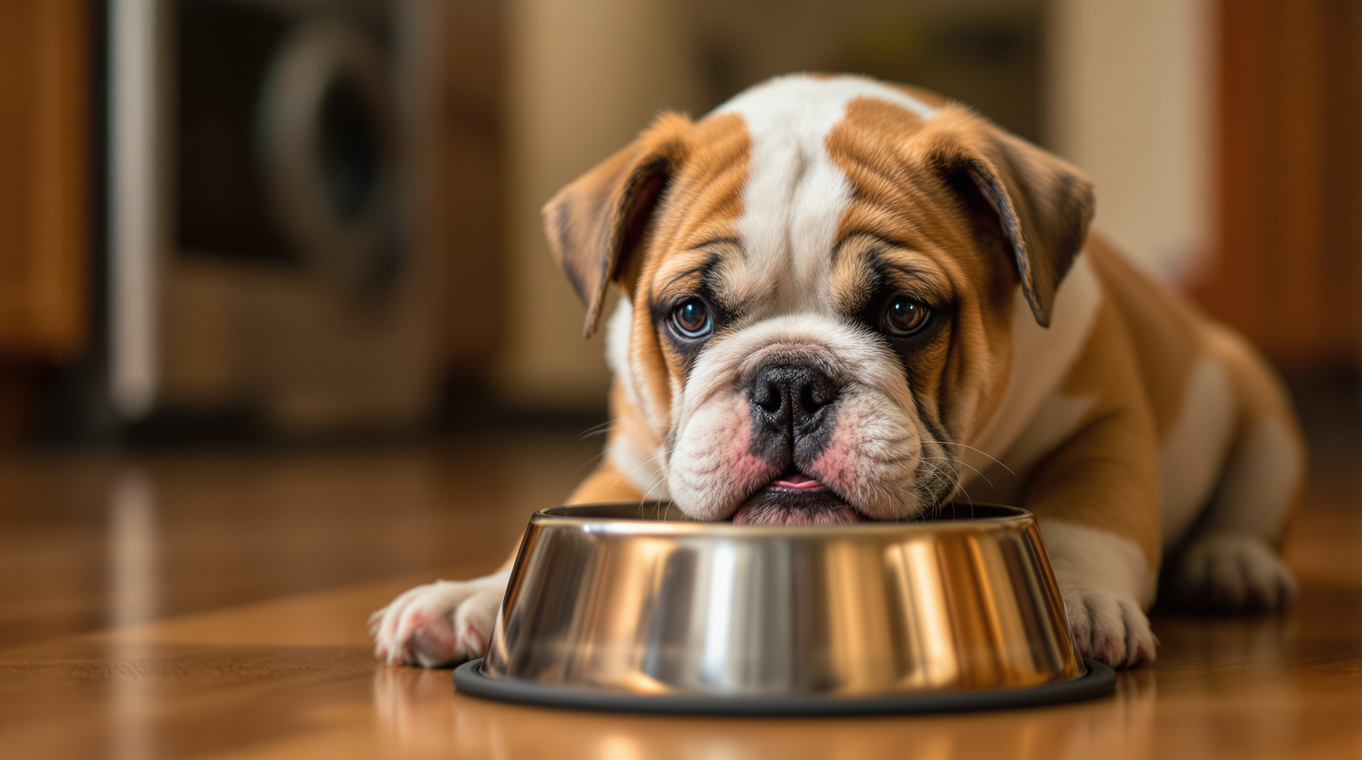 Newborn English Bulldog puppies nursing from their mother